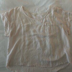 Pure + Good Off White Linen Top with Frayed Hem and side pocket L